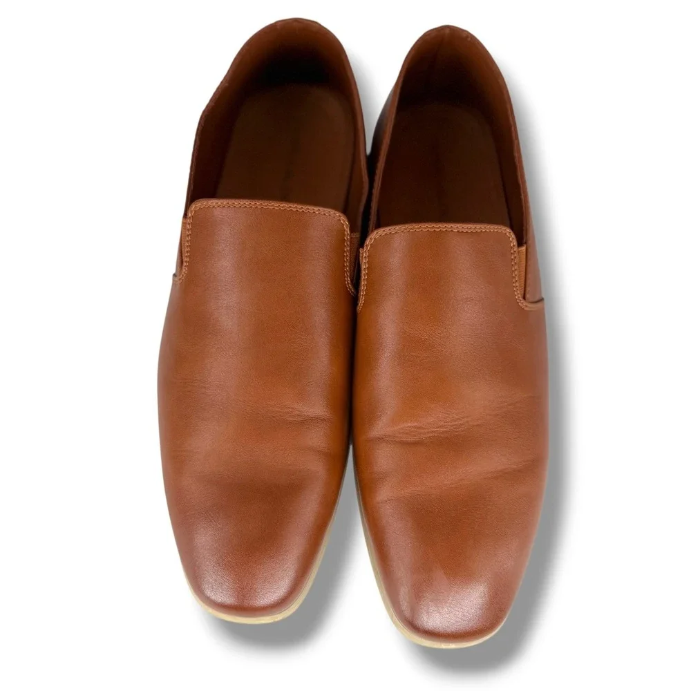 Ferro Aldo Cole Mens Leather Loafers Size 9 Cognac Slip On Dress Shoes
